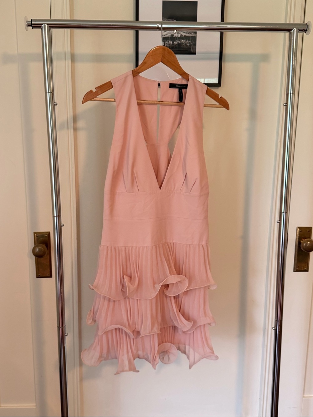 BCBGMaxAzria Nude Blush Halter Ruffle Pleated Mini Dress - Picture 5 of 7